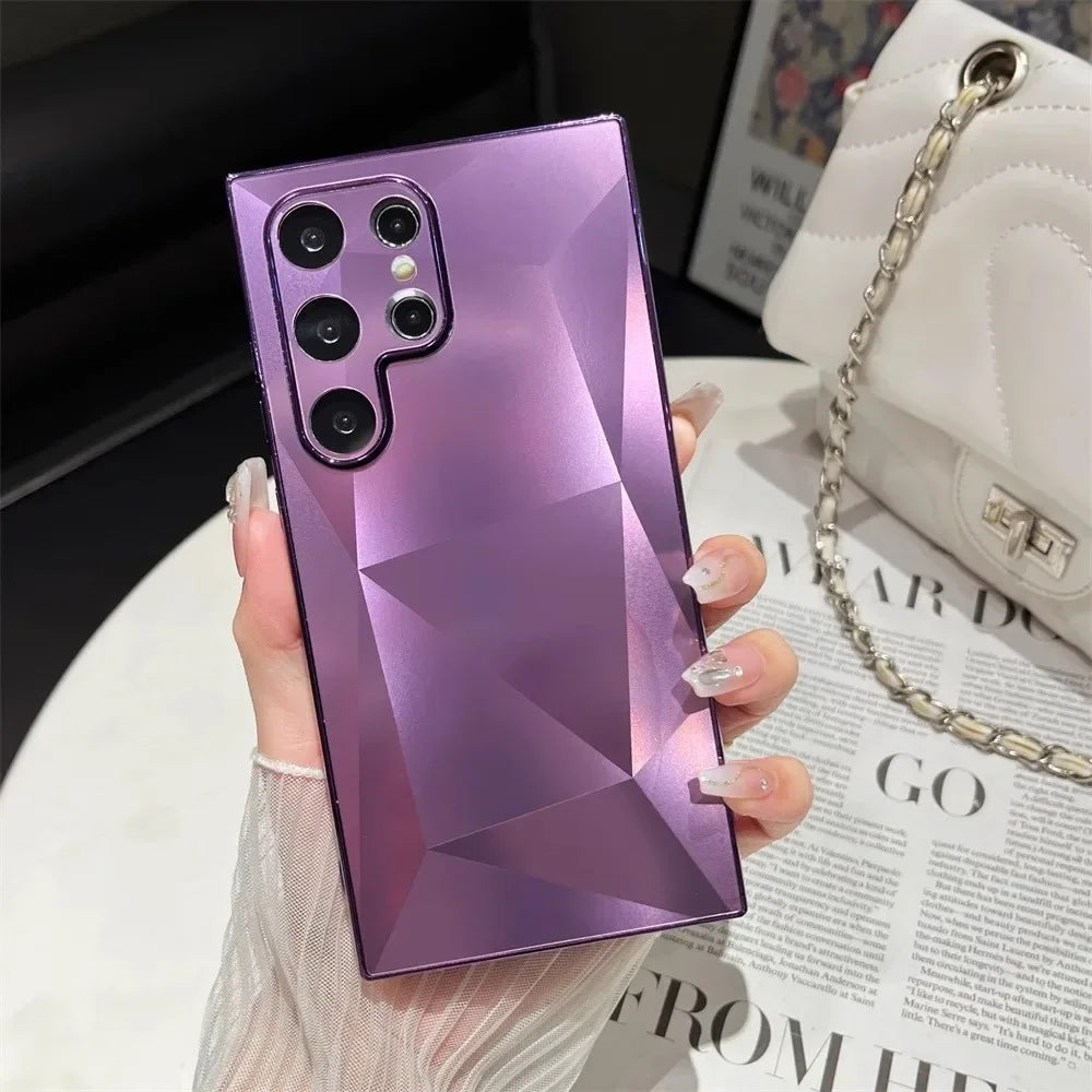 3D diamond pattern gold-plated phone case for Samsung, stylish protective cover by Corporación Turística