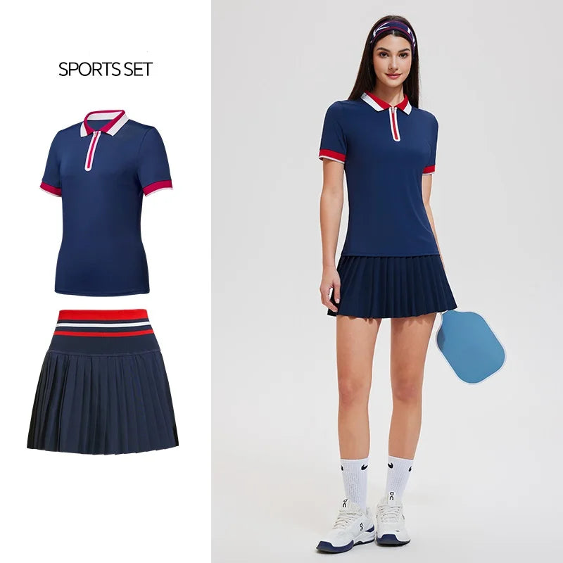 2025 Conjunto de verano para mujer, colegiala, Polo de ma...