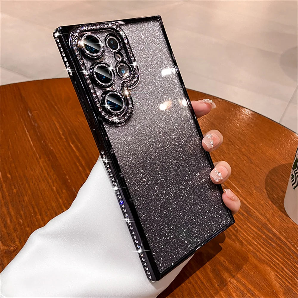 Colorful gradient glitter phone case by Corporación Turística with shiny embellishments, designed for a stylish smartphone protection.