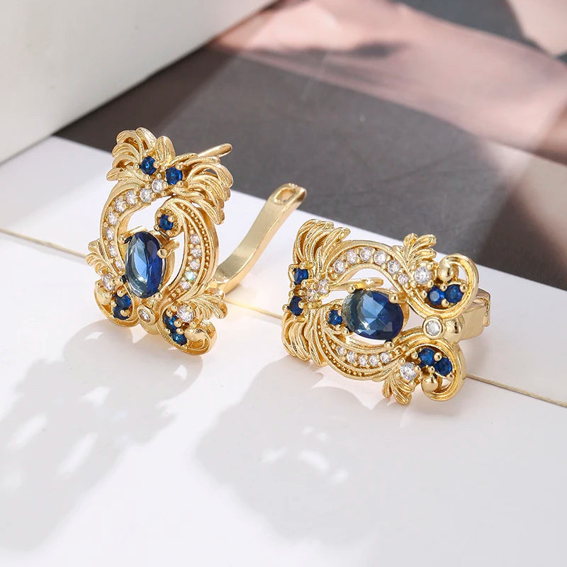 Elegant blue cubic zirconia earrings featuring sparkling stones and silver-tone settings, perfect for formal occasions.