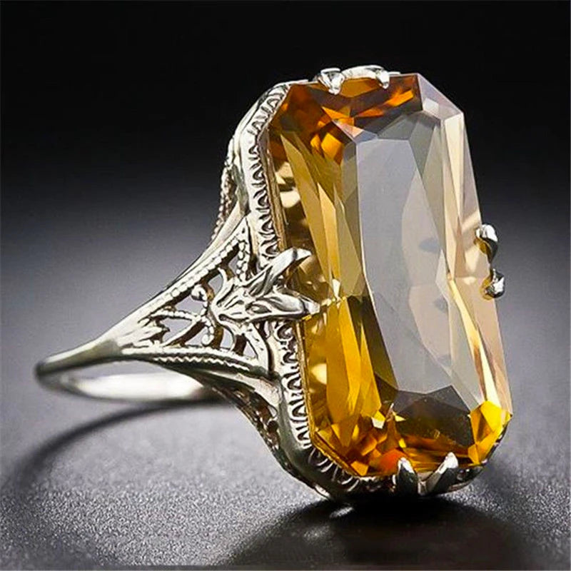 Anillo Retro único cuadrado de cristal tallado hueco de C...