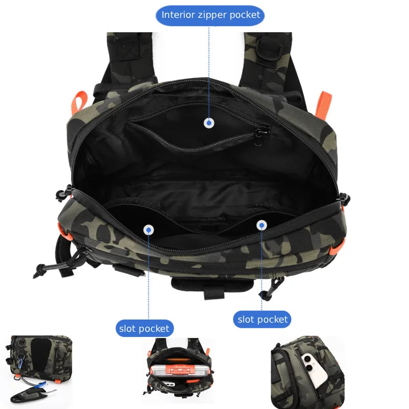 Mochila táctica de pecho para camping, chaleco frontal, b...