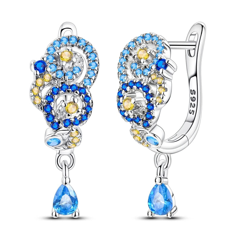 Pendientes de noche estrellada de Van Gogh de Plata de Le...