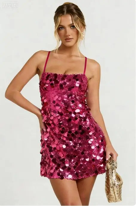 Vestido Mini Brillante para Mujer con Lentejuelas Bordada...