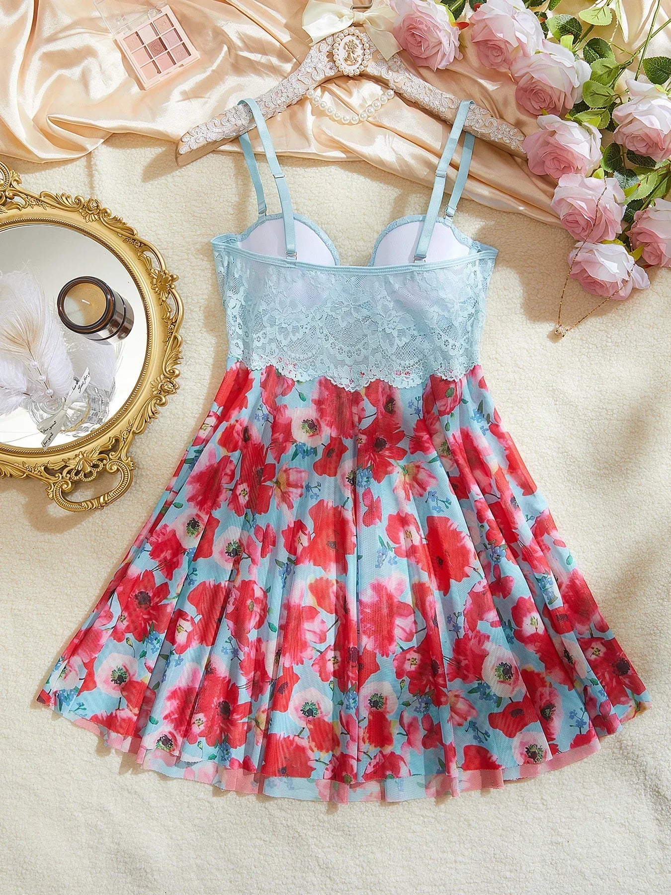Camisón Sexy para Mujer, Estampado Floral, Lencería Román...