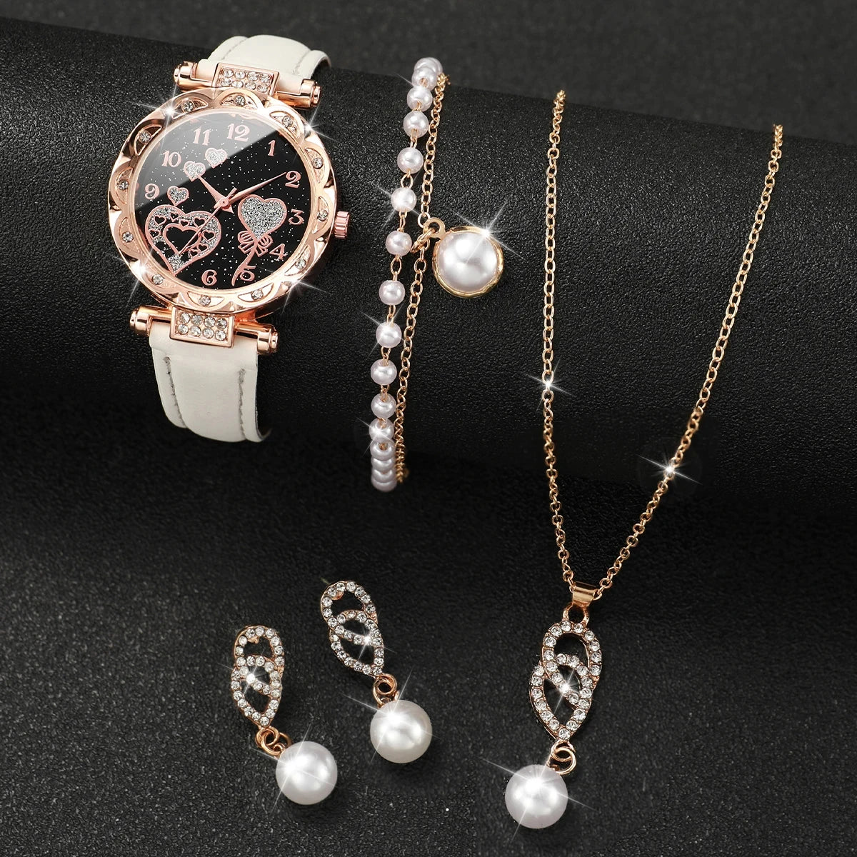 Juego de 4 piezas de reloj de cuarzo con diamantes de imi...
