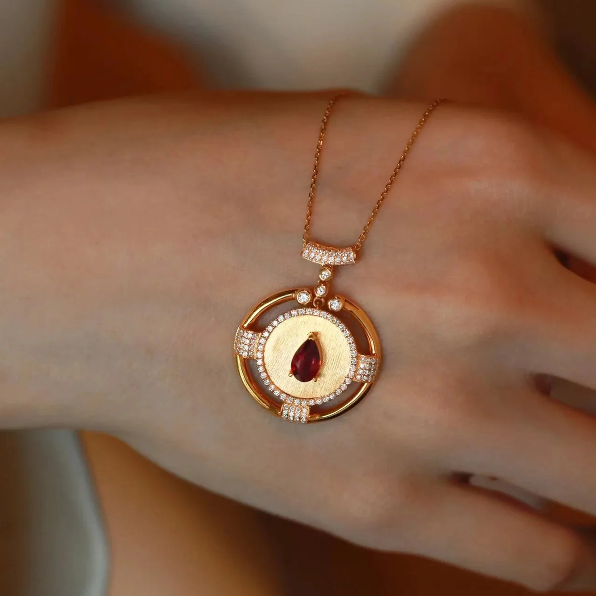 Colgante de oro rosa de 14K y 2 quilates para mujer, Gema...