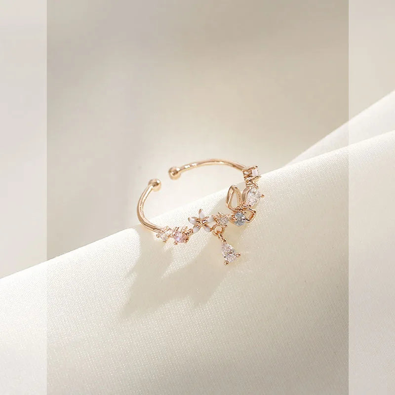 Anillo Flor Circonita Ajustable Mujer Anenjery Princesa Elegante Regalo - Corporación Turística