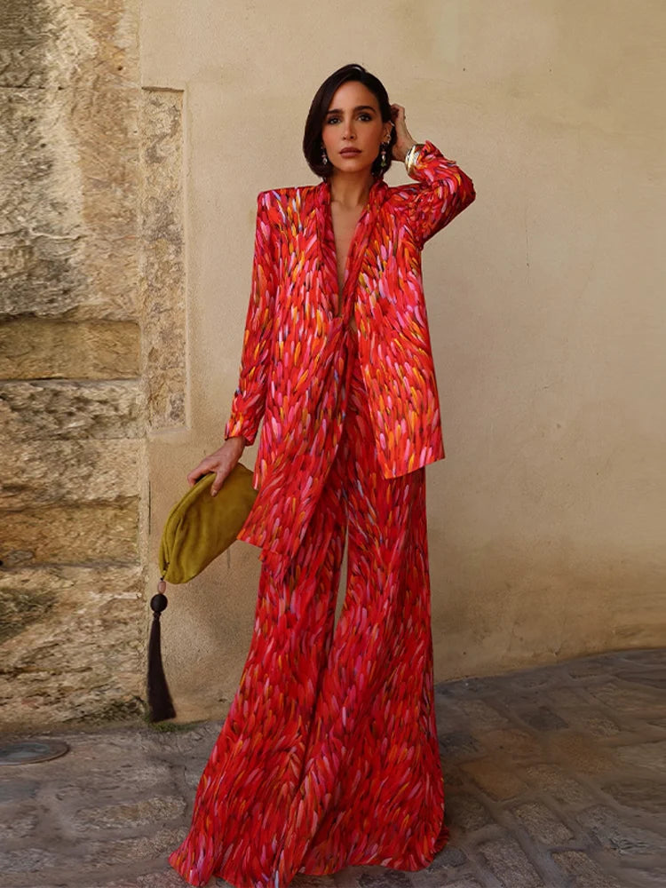 Conjunto Floral Primavera Mujer: Blazer y Pantalones Anchos - Corporación Turística