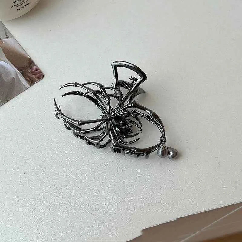 Pinza Araña Gótica Perla Metal Calado Mujer Accesorio Tiburón