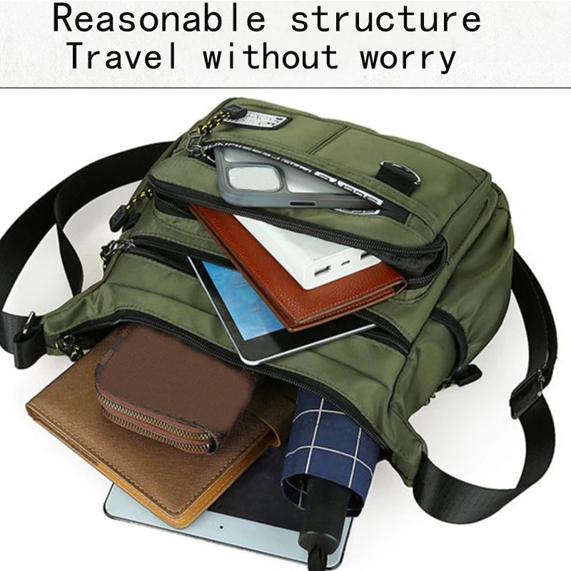 Bolso Bandolera Hombre Nylon Multicapa para Viajes de Negocios