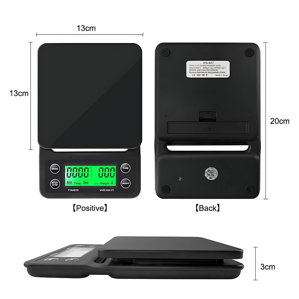 Báscula de Cocina Digital 3kg/0.1g con Temporizador - Precisión para Café y Hogar - Corporación Turística