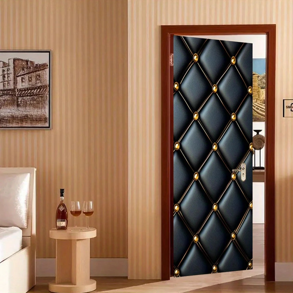 Calcomanías Puerta Cuero Negro Brillantes Decoración Extraíble