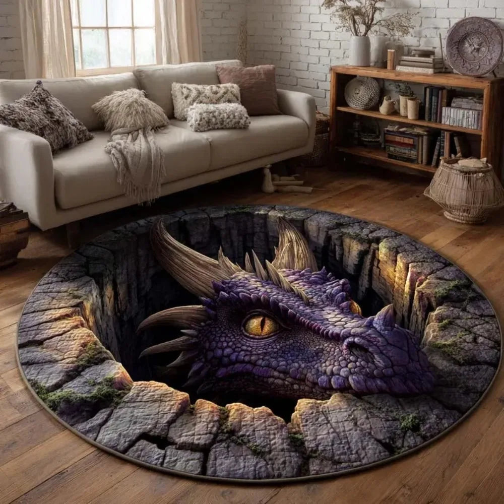 Alfombra Dragón 2D Redonda: Decoración Fantasía Moderna para Sala