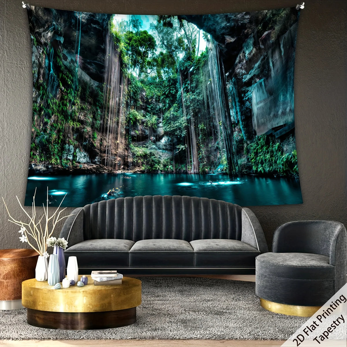 Fondo Foto 2D Poliéster Paisaje Piscina Cueva - Decoración Fiesta
