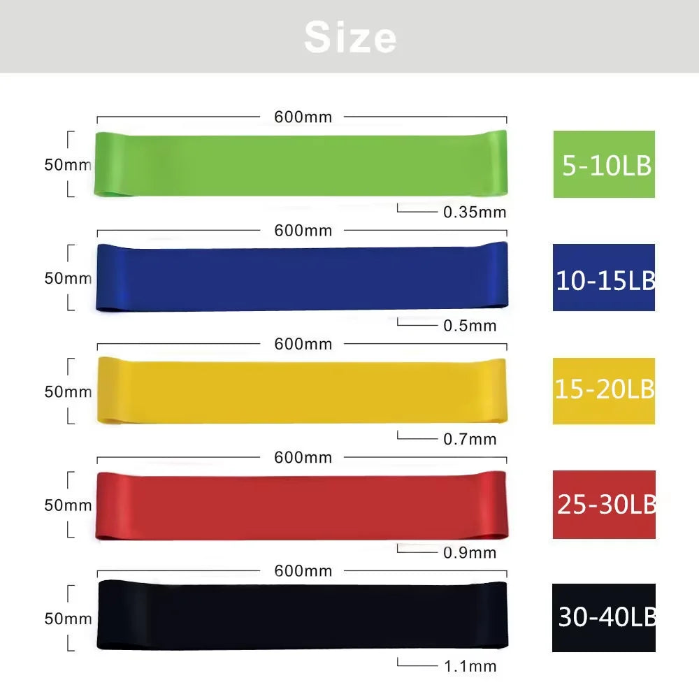 Corporal Turística latex resistance band for yoga, leg, glute, and bodybuilding exercises, shown in a fitness setting.