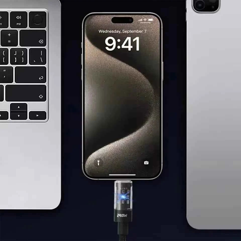 Cable USB C 240W Carga Rápida Nylon LED | Carga y Datos