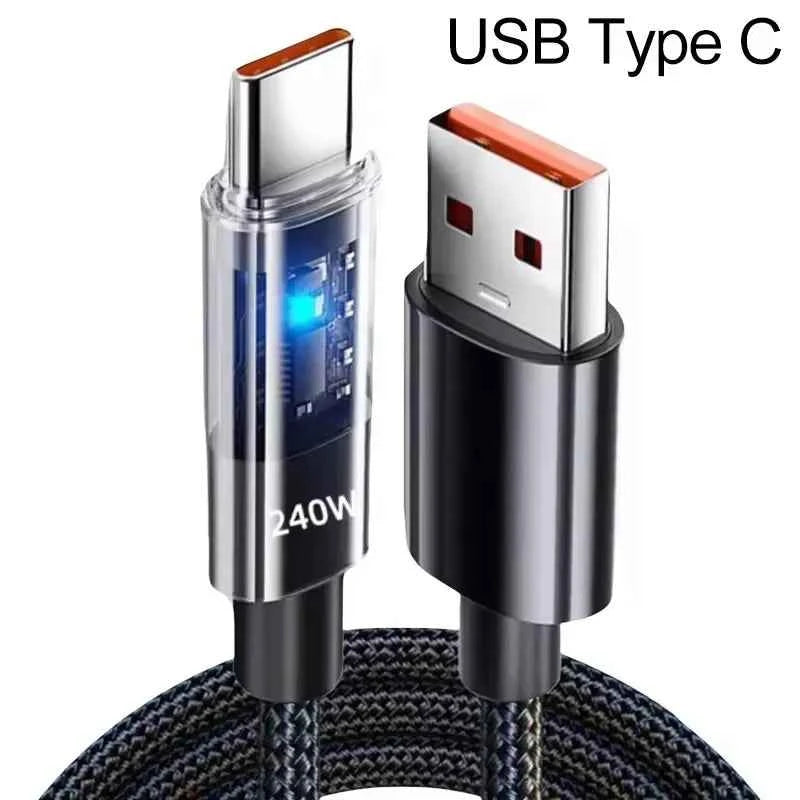 Cable USB C 240W Carga Rápida Nylon LED | Carga y Datos