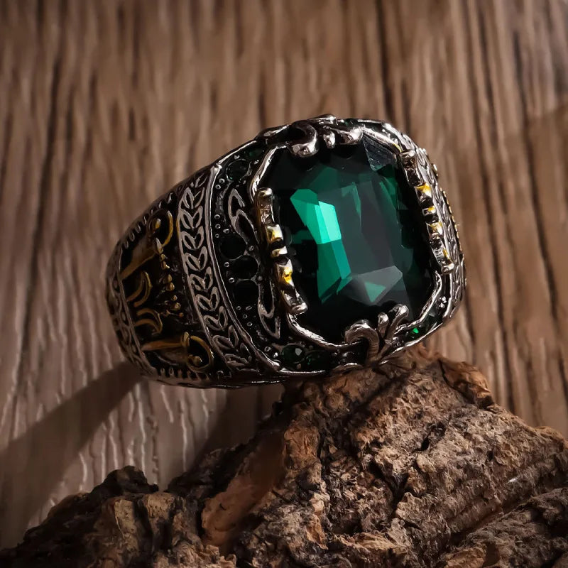 Anillo Lujo Hombre Piedra Verde Retro Dominante Fiesta Joyería