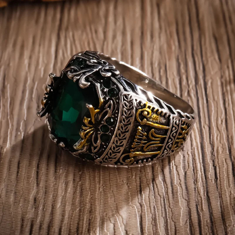 Anillo Lujo Hombre Piedra Verde Retro Dominante Fiesta Joyería