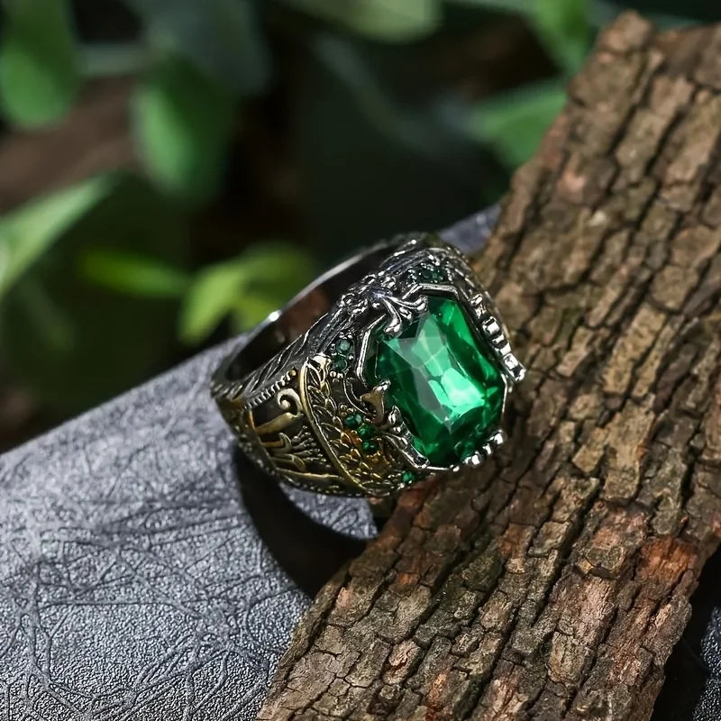 Anillo Lujo Hombre Piedra Verde Retro Dominante Fiesta Joyería
