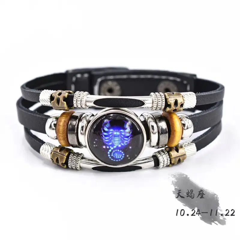 Pulsera Constelación Cuero Multicapa Retro Regalo Unisex 12 Signos