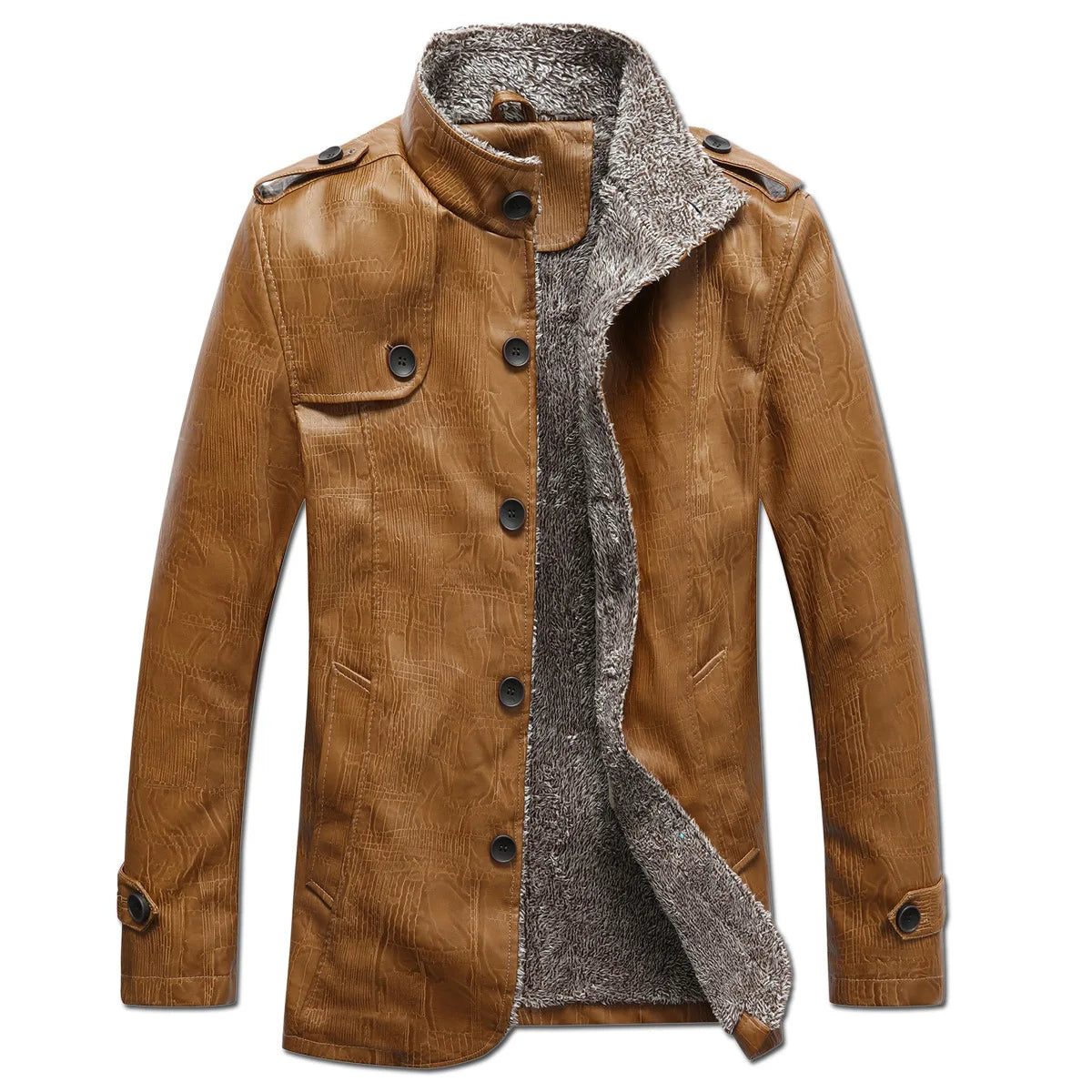 Chaqueta Cuero Hombre 2026: Abrigo Lana Slim Fit Cálido
