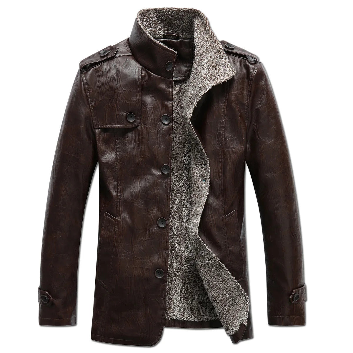 Chaqueta Cuero Hombre 2026: Abrigo Lana Slim Fit Cálido