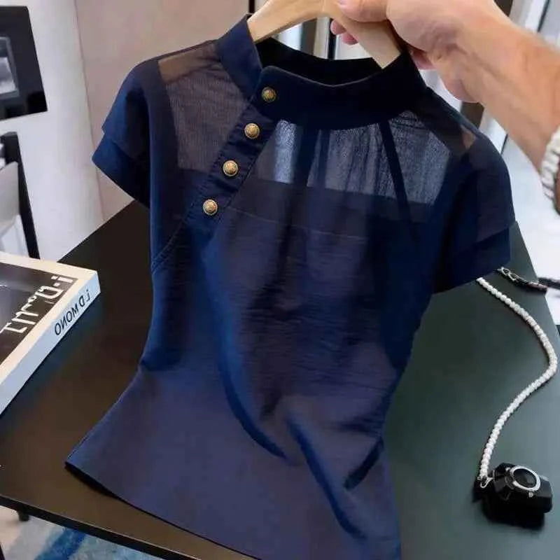 Blusa Francesa Verano 2026: Elegante Patchwork para Mujer