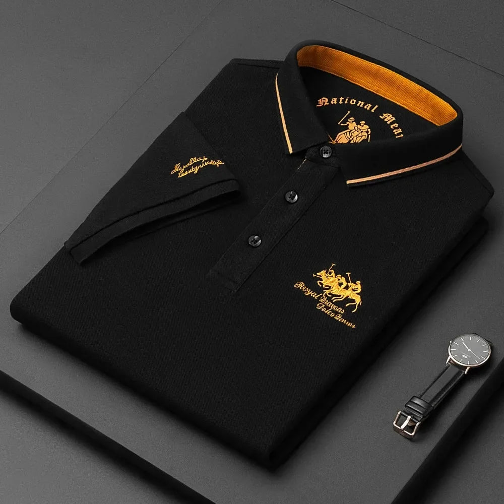 Polo Bordado Lujo Hombre Manga Corta Transpirable Verano