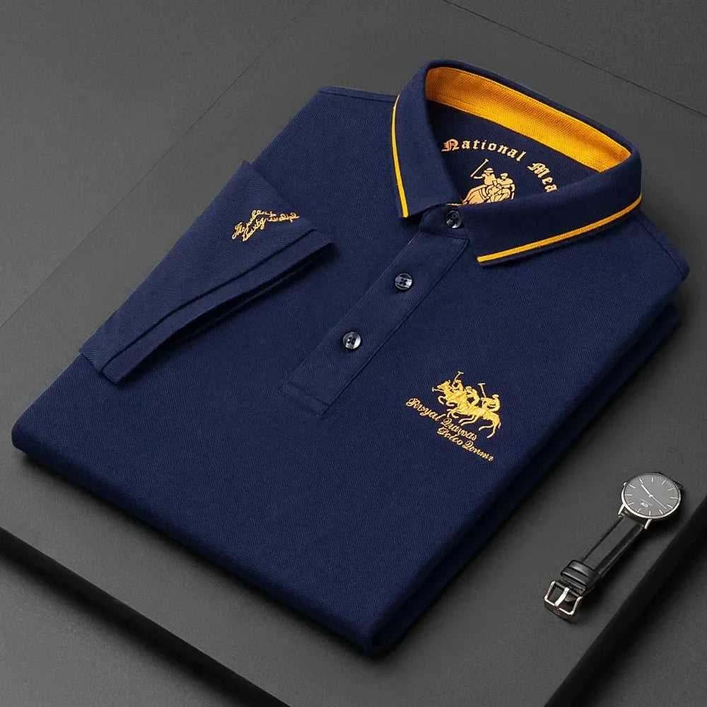 Polo Bordado Lujo Hombre Manga Corta Transpirable Verano