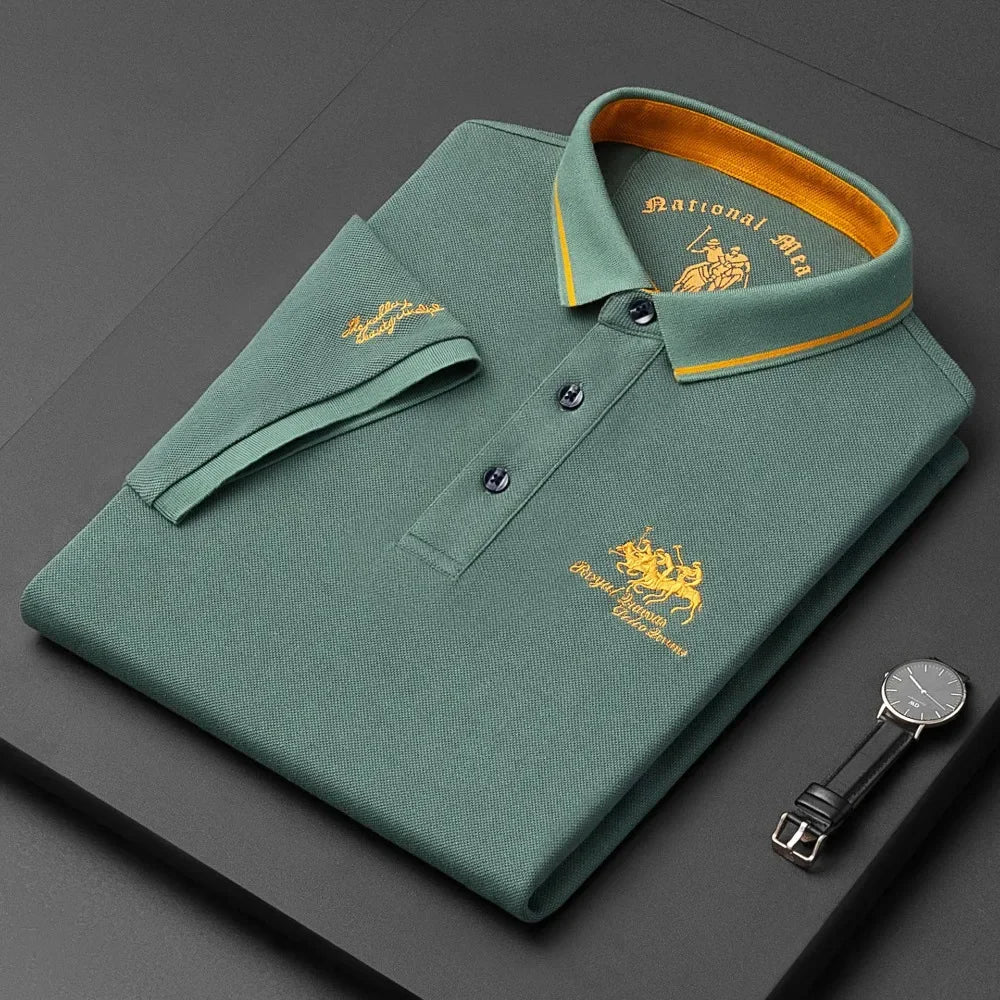 Polo Bordado Lujo Hombre Manga Corta Transpirable Verano