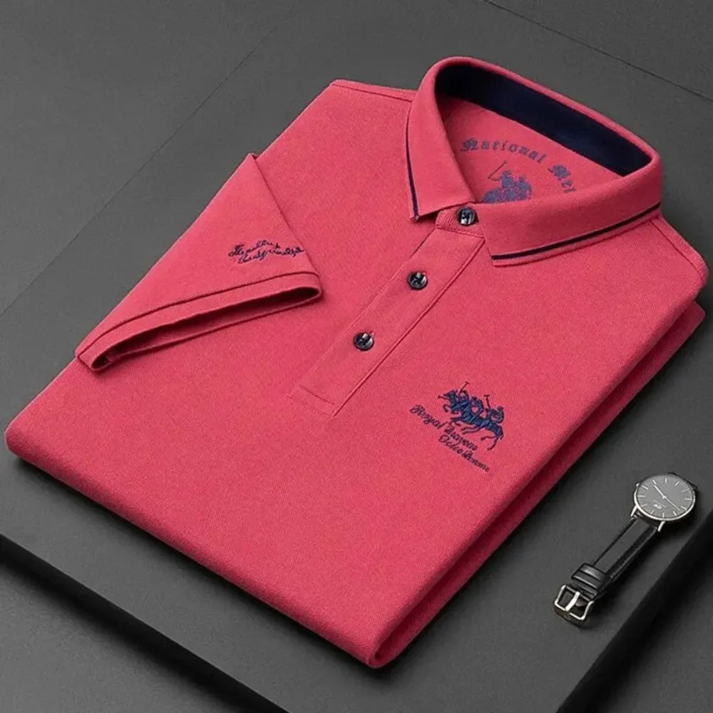 Polo Bordado Lujo Hombre Manga Corta Transpirable Verano
