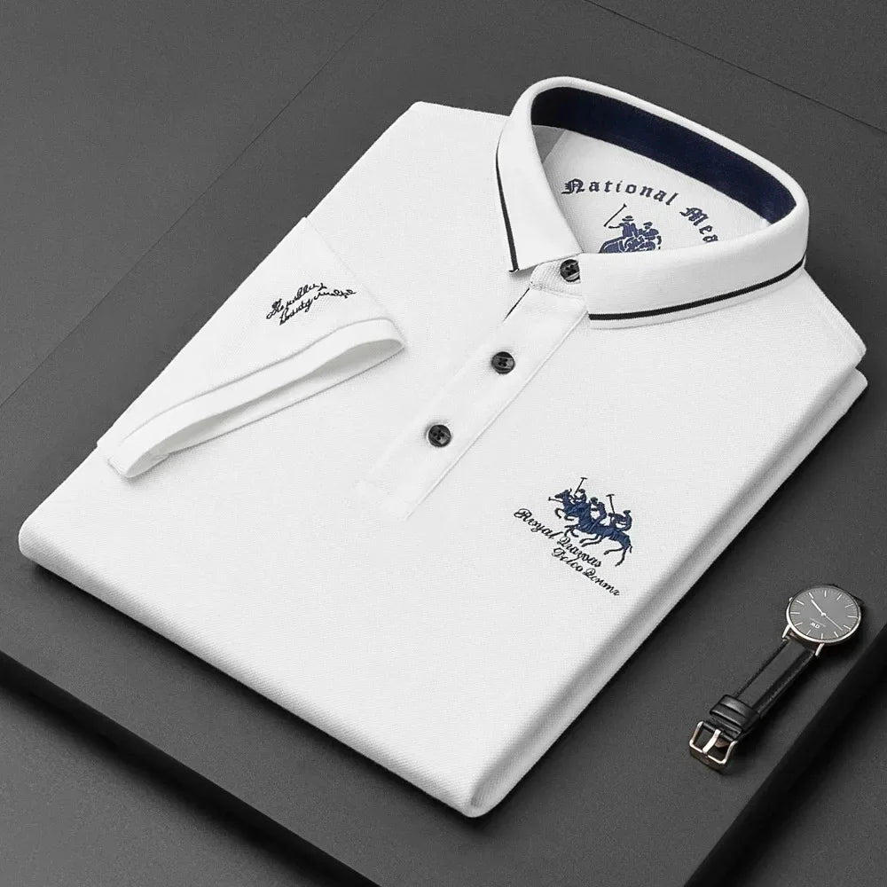 Polo Bordado Lujo Hombre Manga Corta Transpirable Verano