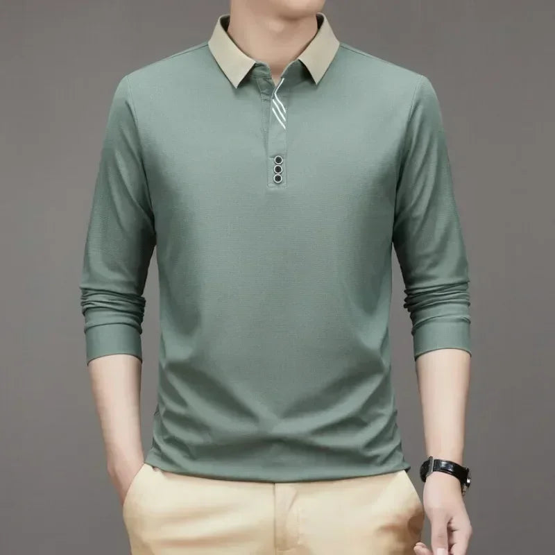 Camiseta Gofre Hombre Cuello Alto Manga Larga Casual Negocios - Corporación Turística