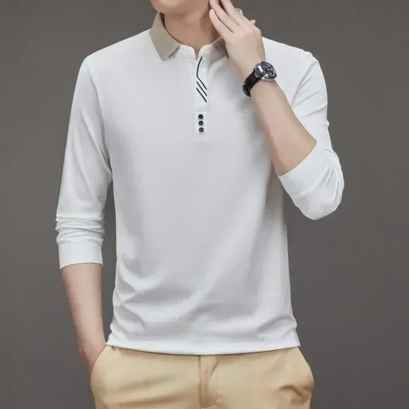 Camiseta Gofre Hombre Cuello Alto Manga Larga Casual Negocios - Corporación Turística