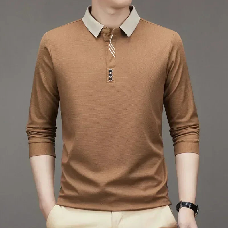 Camiseta Gofre Hombre Cuello Alto Manga Larga Casual Negocios - Corporación Turística