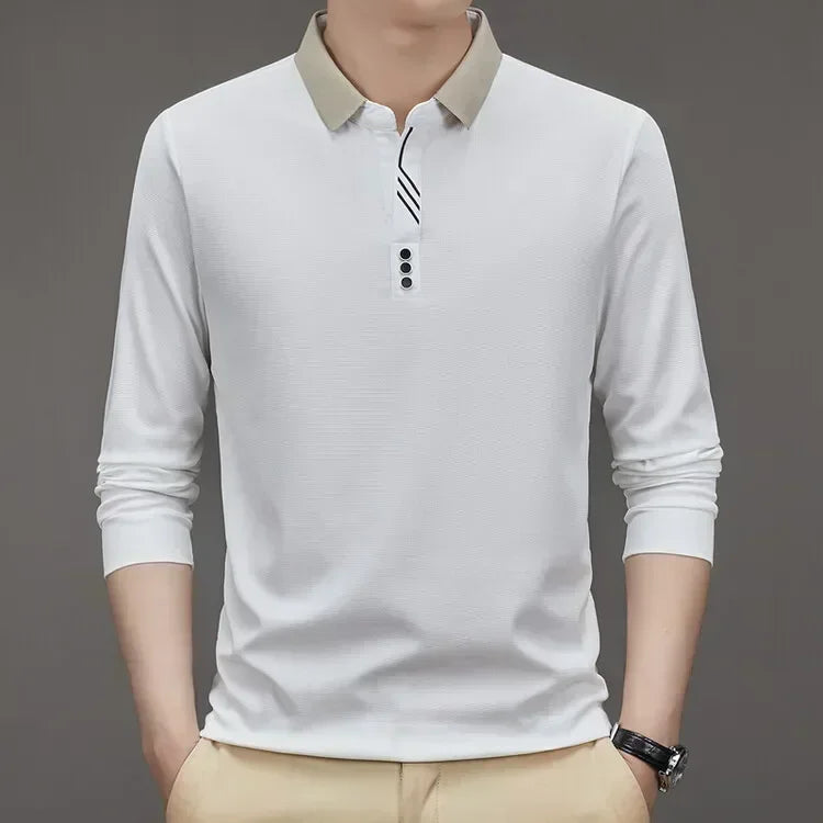 Camiseta Gofre Hombre Cuello Alto Manga Larga Casual Negocios - Corporación Turística