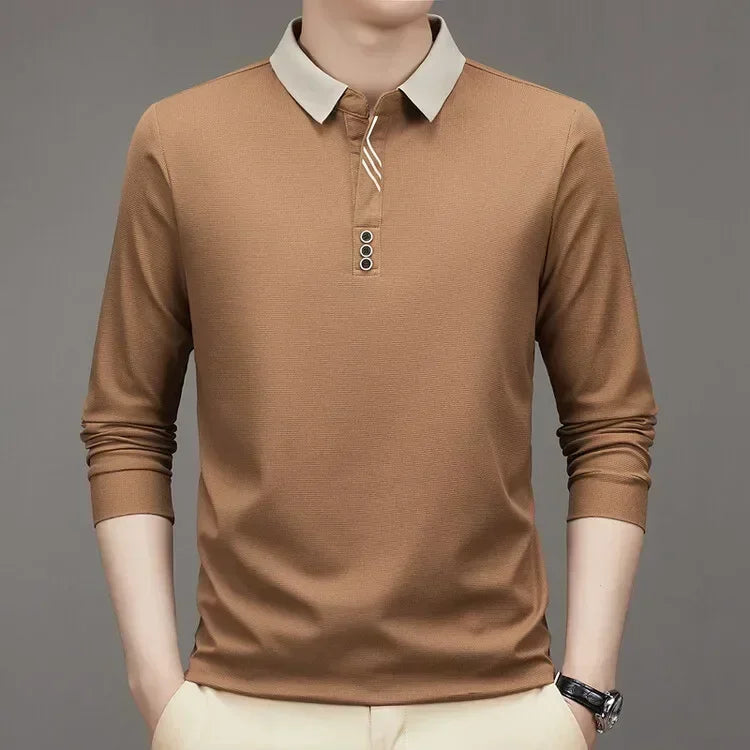 Camiseta Gofre Hombre Cuello Alto Manga Larga Casual Negocios - Corporación Turística