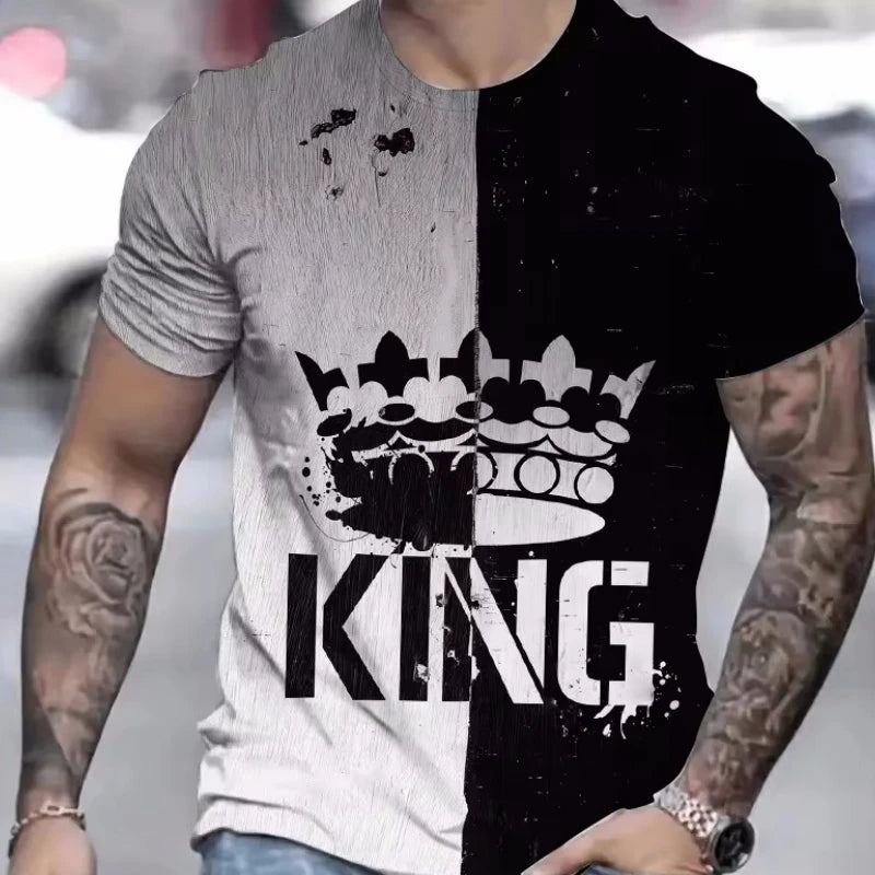 Camiseta Negra "King" Hombre: Estampado Dorado Informal