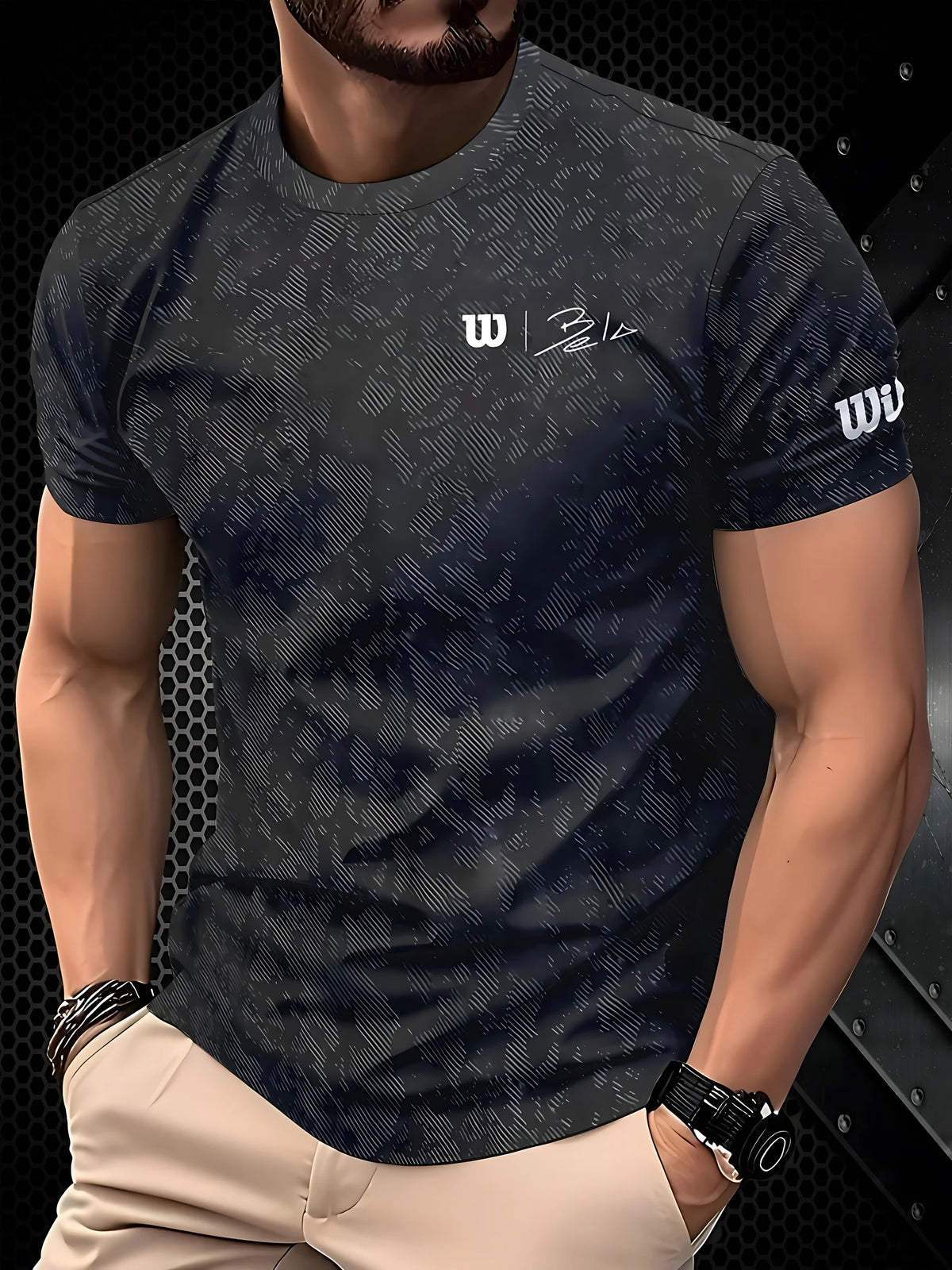 Camiseta Negra "King" Hombre: Estampado Dorado Informal