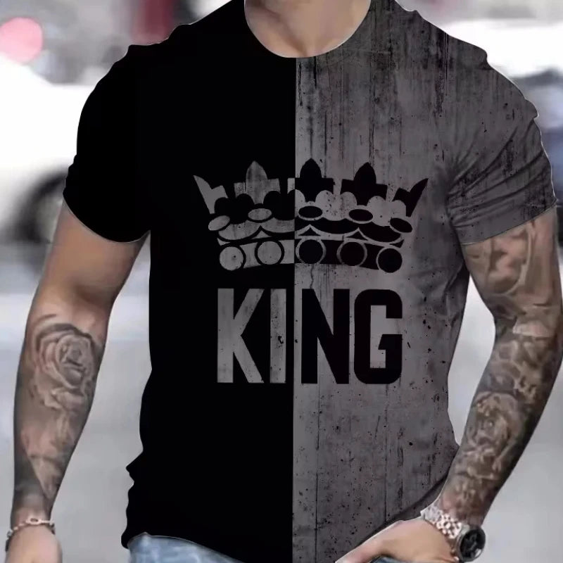 Camiseta Negra "King" Hombre: Estampado Dorado Informal