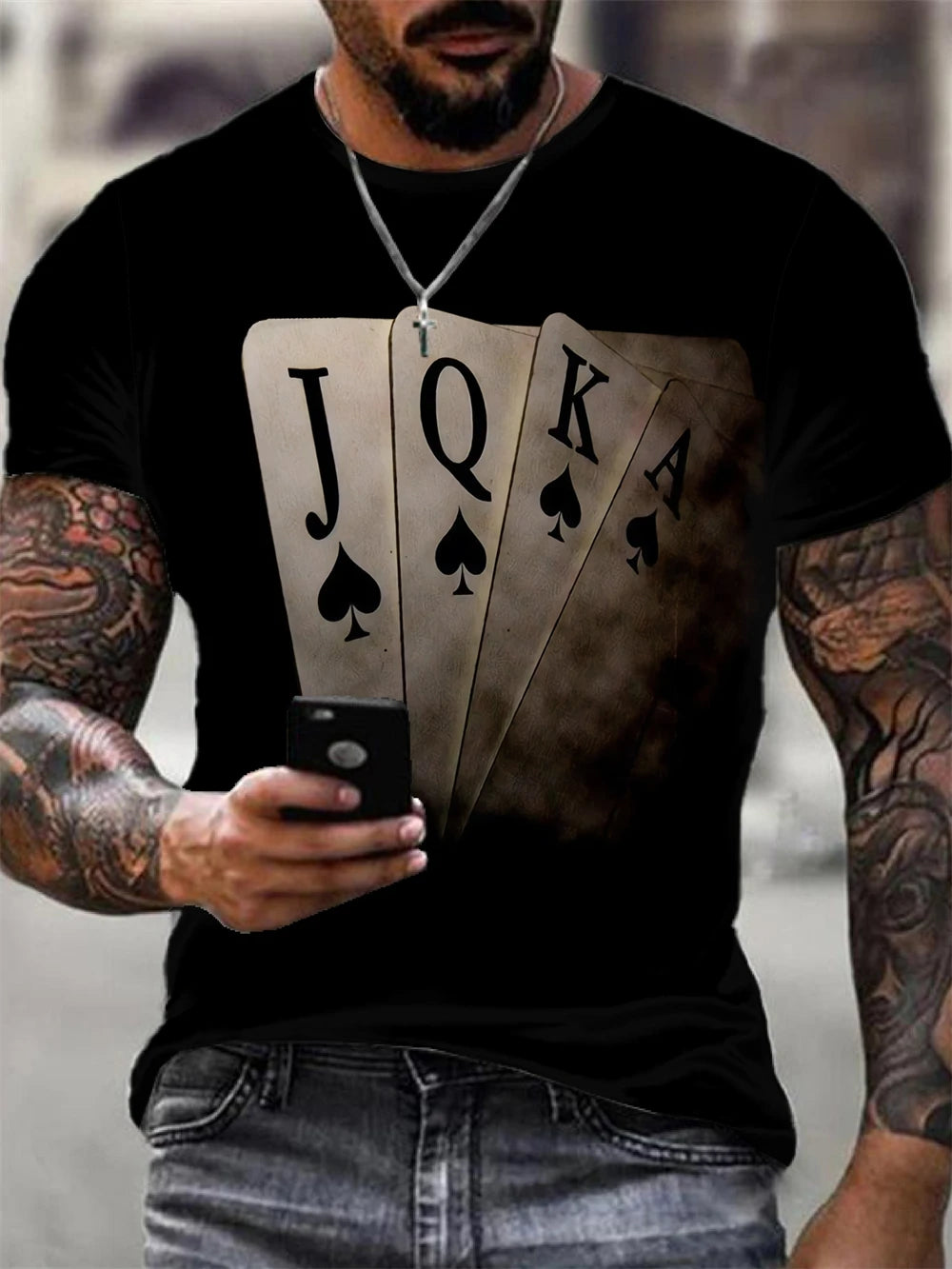 Camiseta Negra "King" Hombre: Estampado Dorado Informal