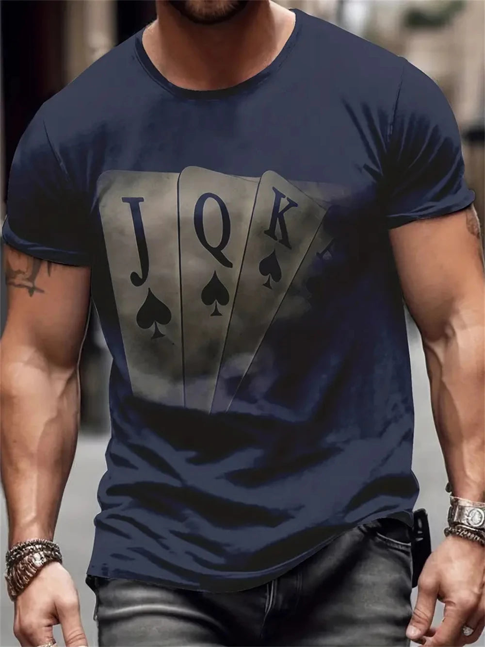 Camiseta Negra "King" Hombre: Estampado Dorado Informal