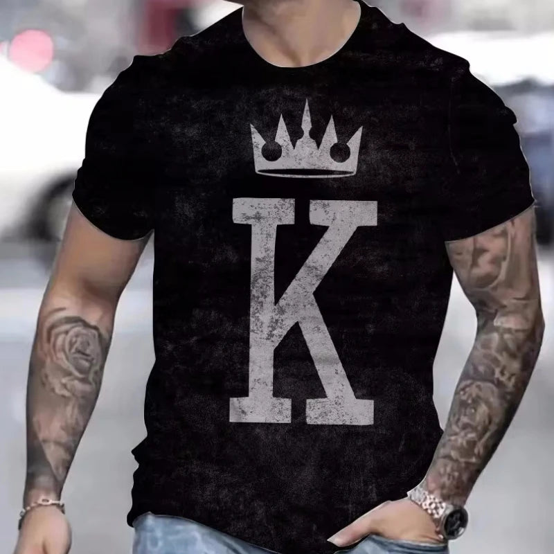 Camiseta Negra "King" Hombre: Estampado Dorado Informal