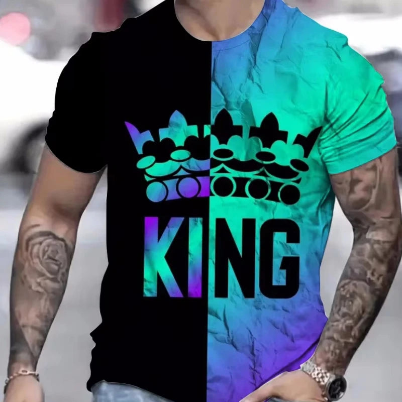 Camiseta Negra "King" Hombre: Estampado Dorado Informal