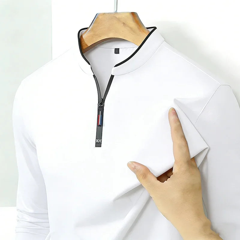 Camiseta Manga Larga Hombre Media Cremallera Antiarrugas Casual y Negocios - Corporación Turística
