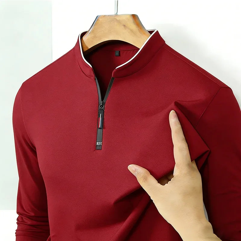 Camiseta Manga Larga Hombre Media Cremallera Antiarrugas Casual y Negocios - Corporación Turística