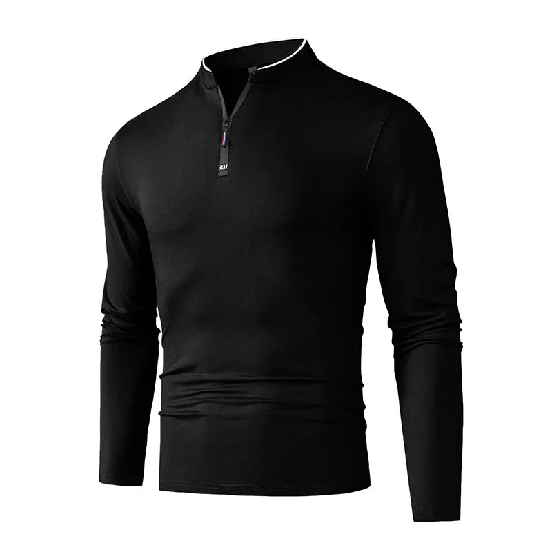 Camiseta Manga Larga Hombre Media Cremallera Antiarrugas Casual y Negocios - Corporación Turística
