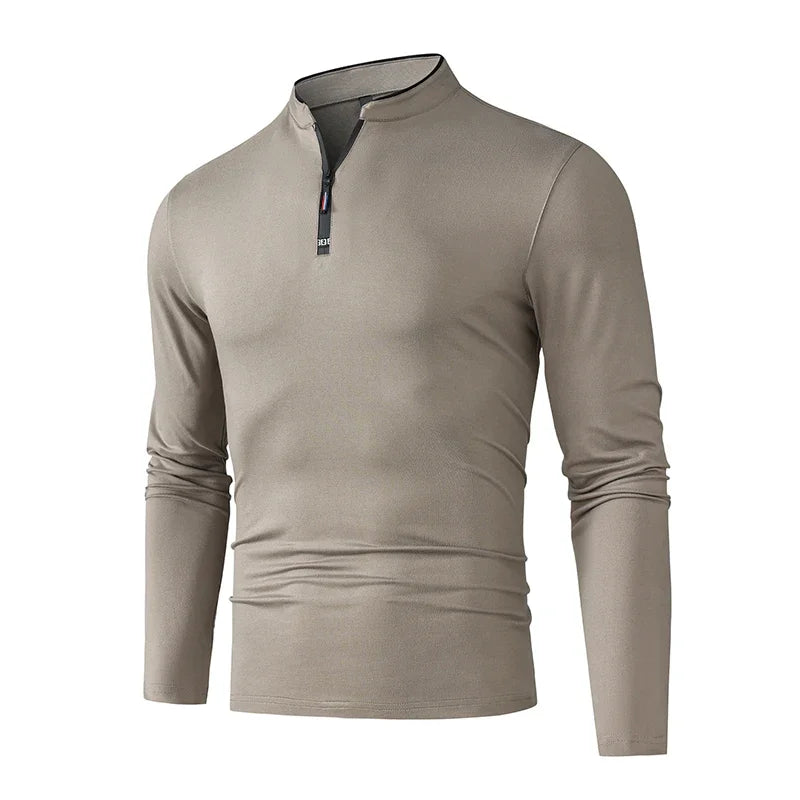 Camiseta Manga Larga Hombre Media Cremallera Antiarrugas Casual y Negocios - Corporación Turística